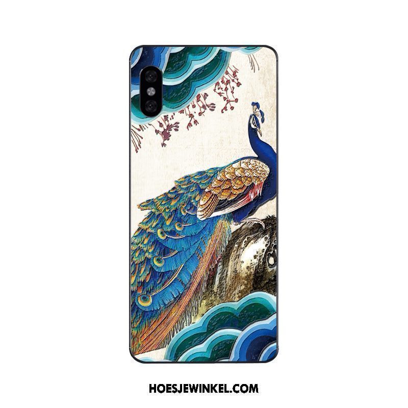 Xiaomi Mi 8 Pro Hoesje Hanger Rood Pauwen, Xiaomi Mi 8 Pro Hoesje Blauw Chinese Stijl Beige