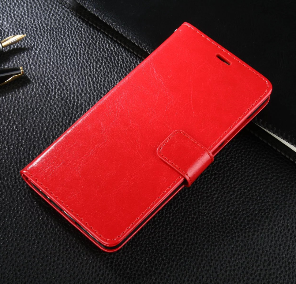 Xiaomi Mi 8 Pro Hoesje Leren Etui Hoes Clamshell, Xiaomi Mi 8 Pro Hoesje Bescherming Rood