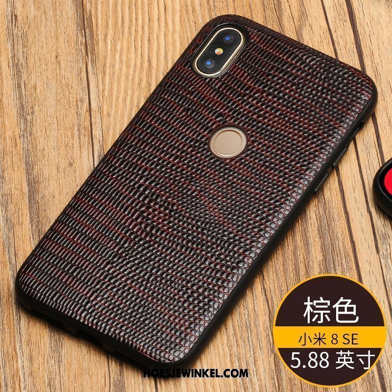 Xiaomi Mi 8 Se Hoesje Bescherming Mobiele Telefoon Echt Leer, Xiaomi Mi 8 Se Hoesje Leren Etui Mesh Beige