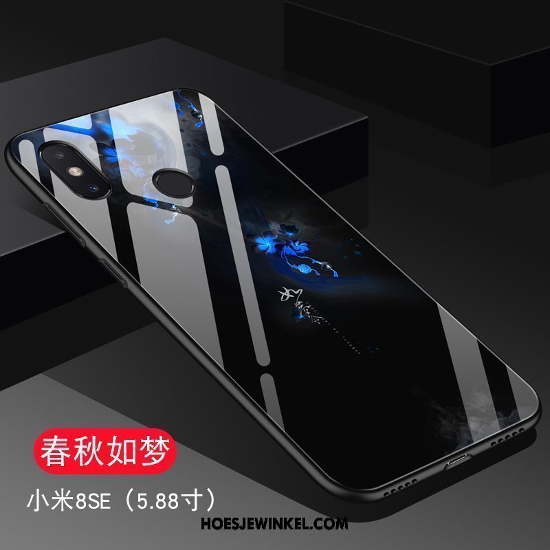 Xiaomi Mi 8 Se Hoesje Hard Schrobben Blauw, Xiaomi Mi 8 Se Hoesje Trend Glas Beige