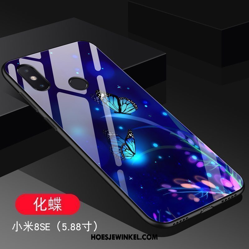 Xiaomi Mi 8 Se Hoesje Hard Schrobben Blauw, Xiaomi Mi 8 Se Hoesje Trend Glas Beige