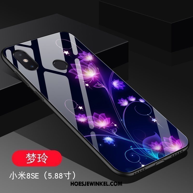 Xiaomi Mi 8 Se Hoesje Hard Schrobben Blauw, Xiaomi Mi 8 Se Hoesje Trend Glas Beige