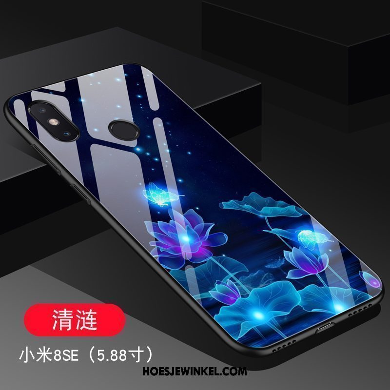 Xiaomi Mi 8 Se Hoesje Hard Schrobben Blauw, Xiaomi Mi 8 Se Hoesje Trend Glas Beige