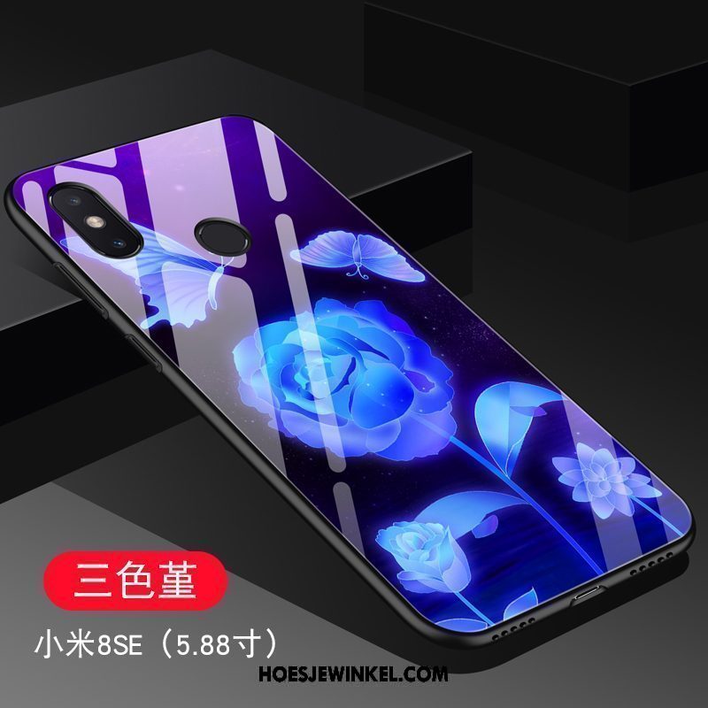 Xiaomi Mi 8 Se Hoesje Hard Schrobben Blauw, Xiaomi Mi 8 Se Hoesje Trend Glas Beige