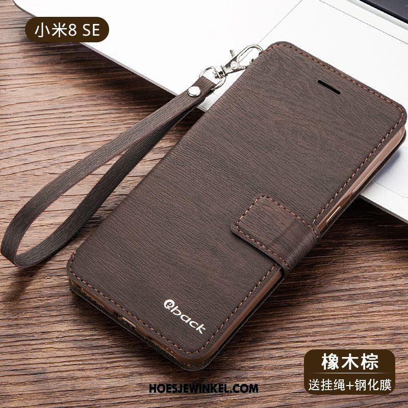 Xiaomi Mi 8 Se Hoesje Leren Etui Anti-fall Bescherming, Xiaomi Mi 8 Se Hoesje Donkerblauw Folio Beige
