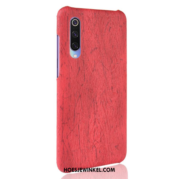 Xiaomi Mi 9 Hoesje Houtnerf Leer Tas, Xiaomi Mi 9 Hoesje Bescherming Trend Braun Beige