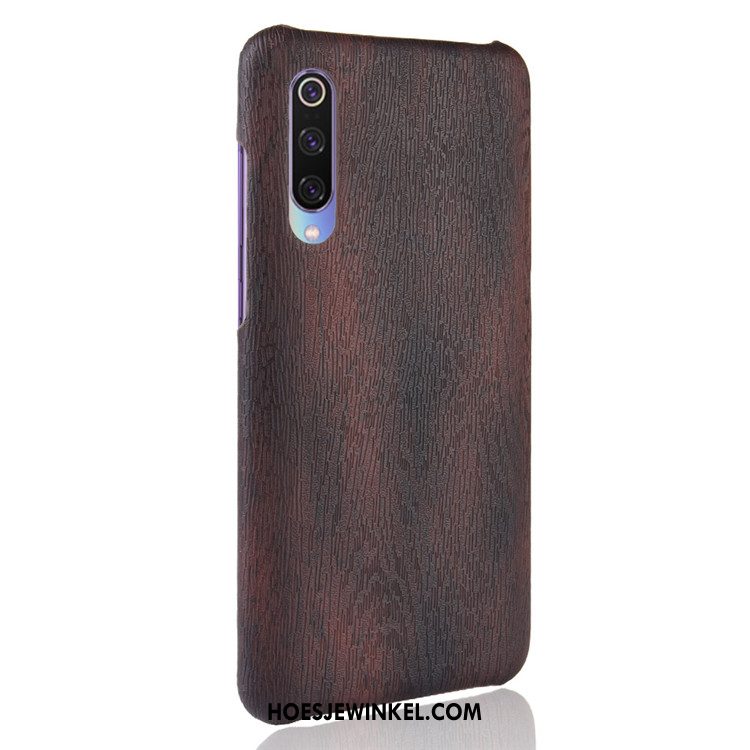 Xiaomi Mi 9 Hoesje Houtnerf Leer Tas, Xiaomi Mi 9 Hoesje Bescherming Trend Braun Beige