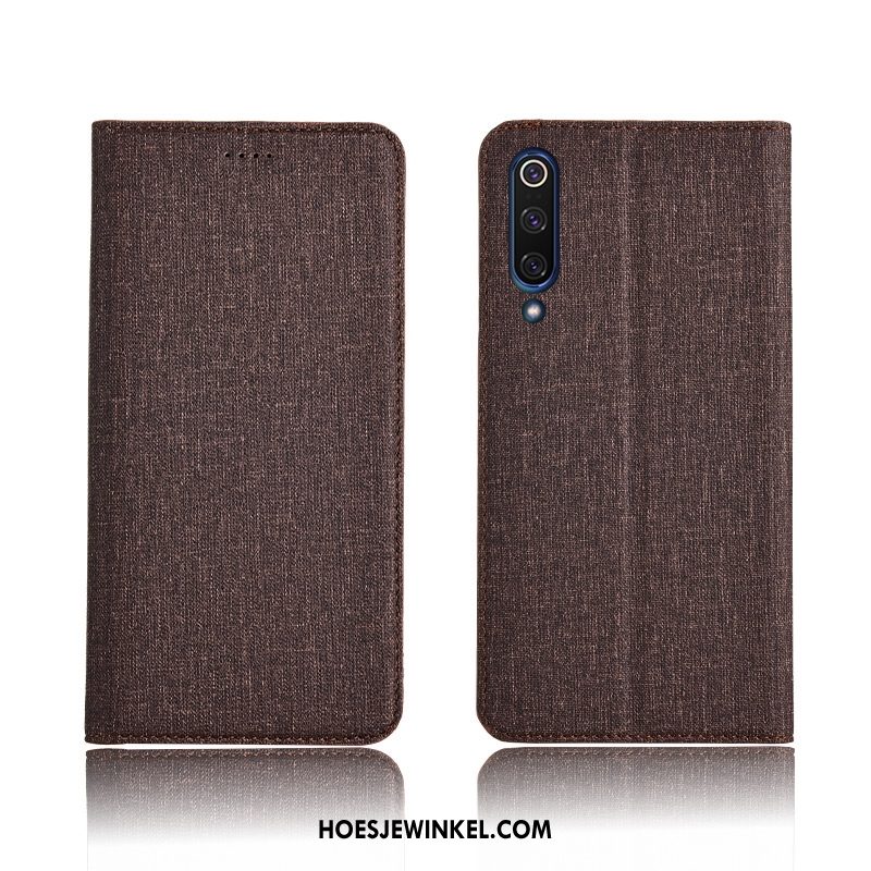 Xiaomi Mi 9 Lite Hoesje Katoen En Linnen Mini Folio, Xiaomi Mi 9 Lite Hoesje Zacht Bescherming Beige