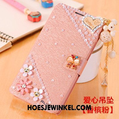 Xiaomi Mi A2 Hoesje Met Strass Trend Leren Etui, Xiaomi Mi A2 Hoesje Mobiele Telefoon Bescherming Beige