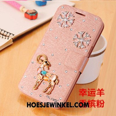 Xiaomi Mi A2 Hoesje Met Strass Trend Leren Etui, Xiaomi Mi A2 Hoesje Mobiele Telefoon Bescherming Beige