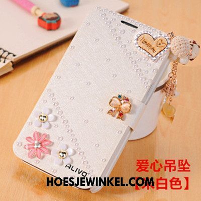 Xiaomi Mi A2 Hoesje Met Strass Trend Leren Etui, Xiaomi Mi A2 Hoesje Mobiele Telefoon Bescherming Beige