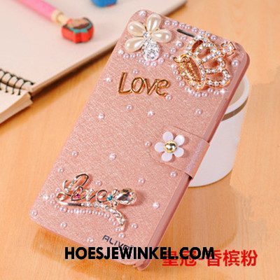 Xiaomi Mi A2 Hoesje Met Strass Trend Leren Etui, Xiaomi Mi A2 Hoesje Mobiele Telefoon Bescherming Beige