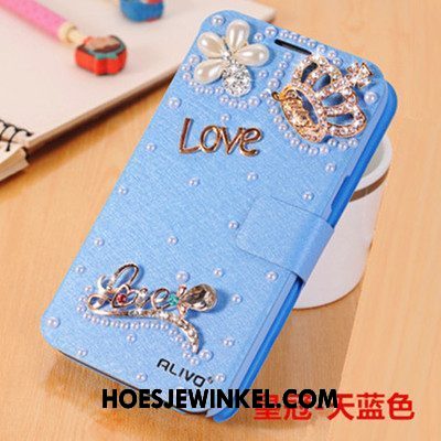 Xiaomi Mi A2 Hoesje Met Strass Trend Leren Etui, Xiaomi Mi A2 Hoesje Mobiele Telefoon Bescherming Beige