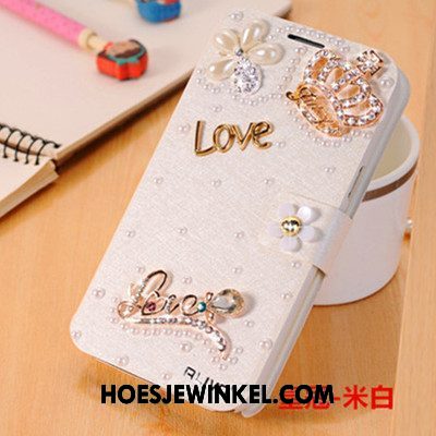 Xiaomi Mi A2 Hoesje Met Strass Trend Leren Etui, Xiaomi Mi A2 Hoesje Mobiele Telefoon Bescherming Beige