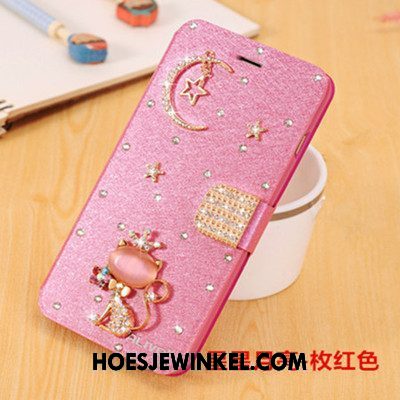 Xiaomi Mi A2 Hoesje Met Strass Trend Leren Etui, Xiaomi Mi A2 Hoesje Mobiele Telefoon Bescherming Beige