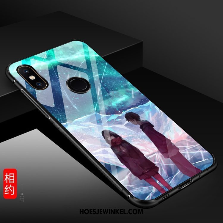 Xiaomi Mi A2 Hoesje Mobiele Telefoon Glas Nieuw, Xiaomi Mi A2 Hoesje Trend Donkerblauw Beige