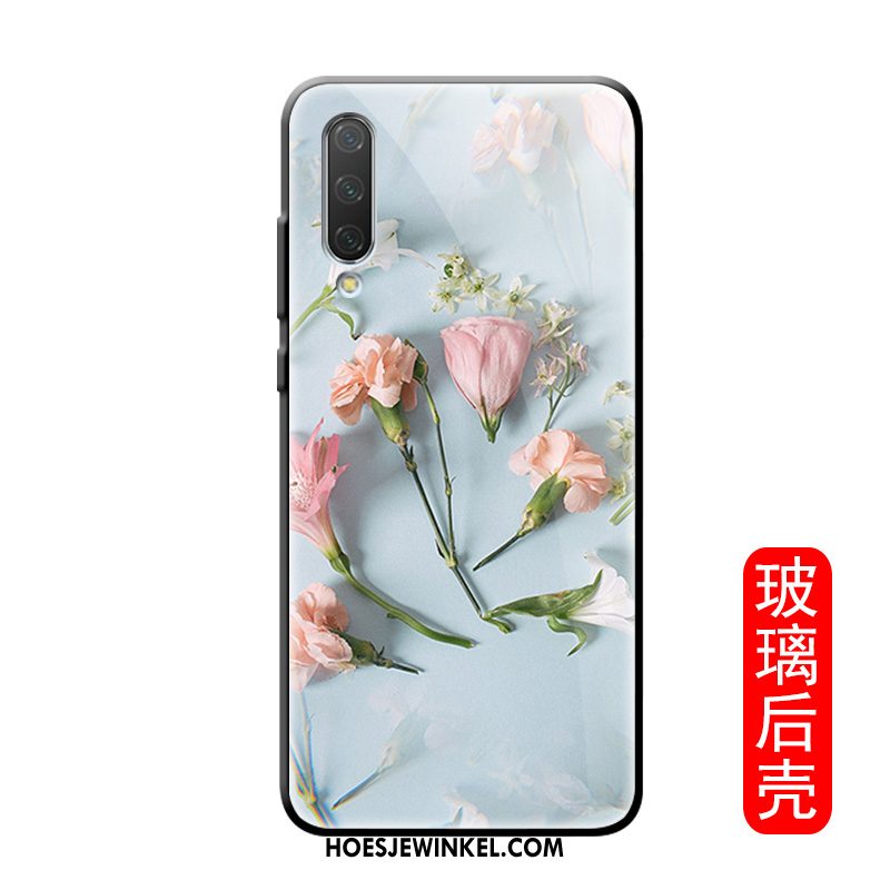 Xiaomi Mi A3 Hoesje Patroon Bloemen Glas, Xiaomi Mi A3 Hoesje Pas Siliconen Beige