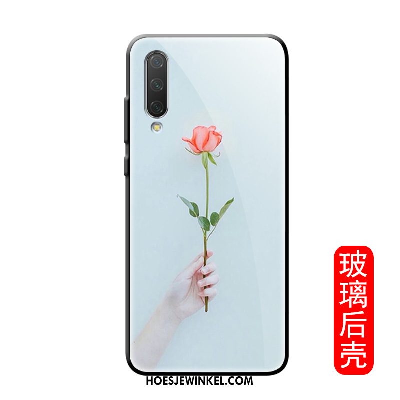 Xiaomi Mi A3 Hoesje Patroon Bloemen Glas, Xiaomi Mi A3 Hoesje Pas Siliconen Beige