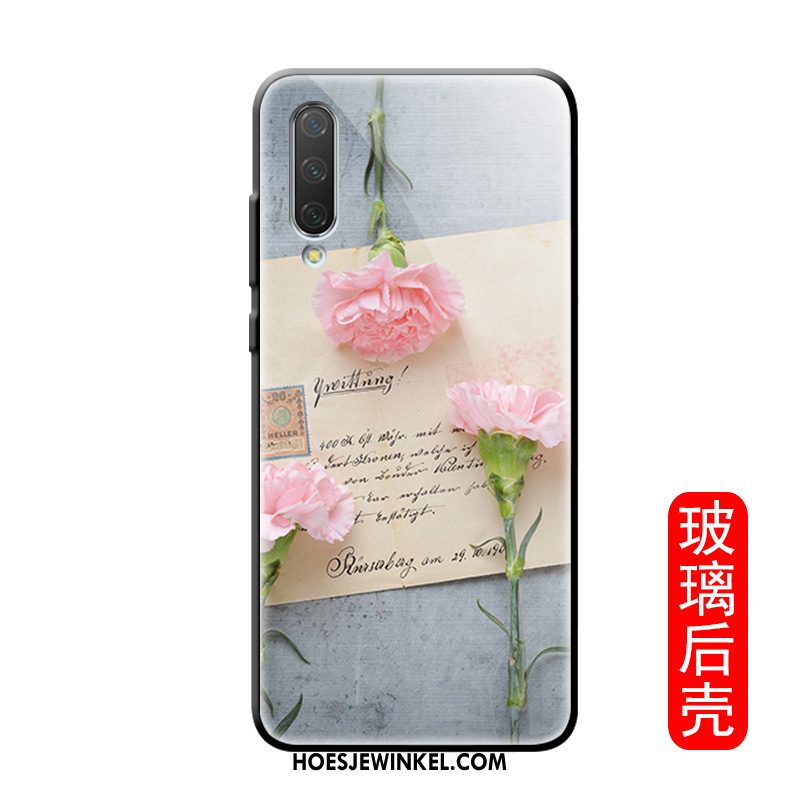 Xiaomi Mi A3 Hoesje Patroon Bloemen Glas, Xiaomi Mi A3 Hoesje Pas Siliconen Beige