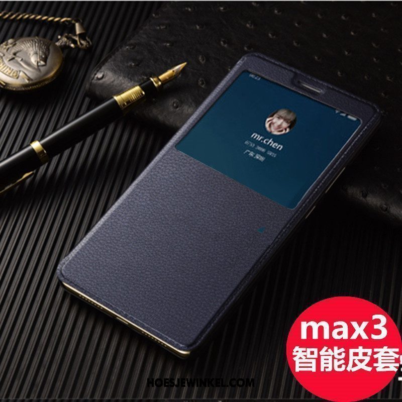 Xiaomi Mi Max 3 Hoesje Folio Leren Etui Wit, Xiaomi Mi Max 3 Hoesje Hoes Mini Beige