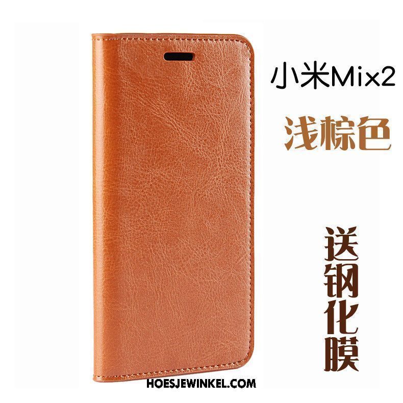 Xiaomi Mi Mix 2 Hoesje All Inclusive Bescherming Folio, Xiaomi Mi Mix 2 Hoesje Mobiele Telefoon Echt Leer Braun Beige