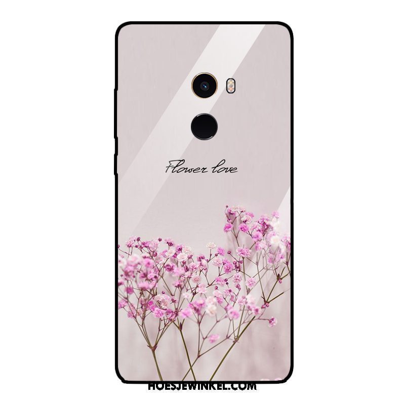 Xiaomi Mi Mix 2 Hoesje Mobiele Telefoon Bloemen Plant, Xiaomi Mi Mix 2 Hoesje Mini Gehard Glas Beige