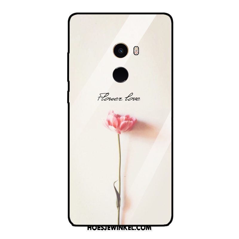 Xiaomi Mi Mix 2 Hoesje Mobiele Telefoon Bloemen Plant, Xiaomi Mi Mix 2 Hoesje Mini Gehard Glas Beige