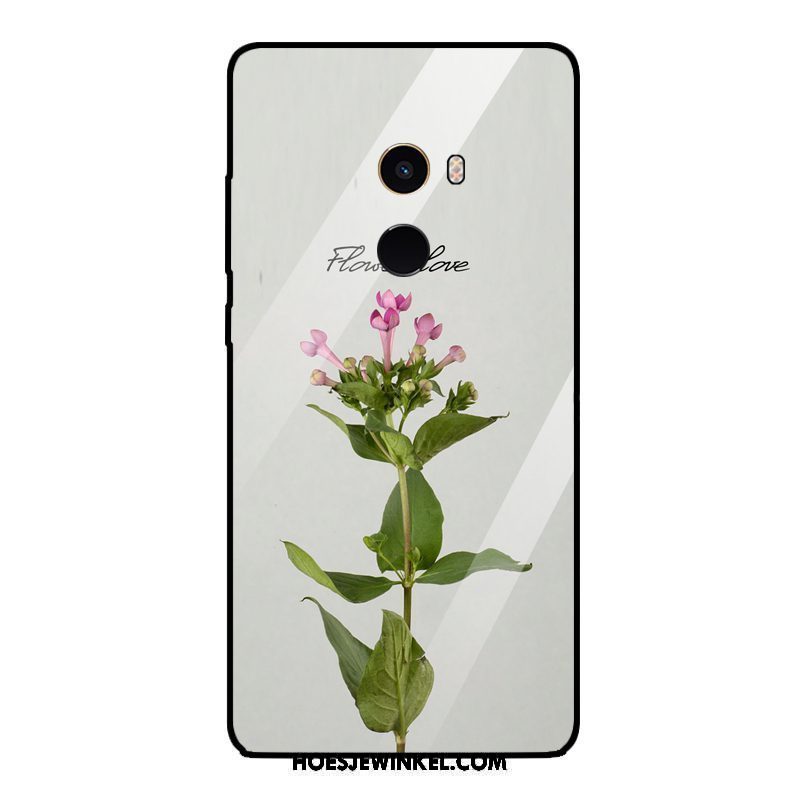 Xiaomi Mi Mix 2 Hoesje Mobiele Telefoon Bloemen Plant, Xiaomi Mi Mix 2 Hoesje Mini Gehard Glas Beige