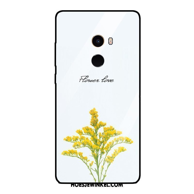 Xiaomi Mi Mix 2 Hoesje Mobiele Telefoon Bloemen Plant, Xiaomi Mi Mix 2 Hoesje Mini Gehard Glas Beige