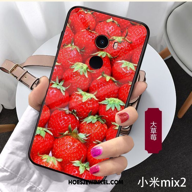 Xiaomi Mi Mix 2 Hoesje Mobiele Telefoon Mini Rood, Xiaomi Mi Mix 2 Hoesje Aardbei Gehard Glas Orange Beige