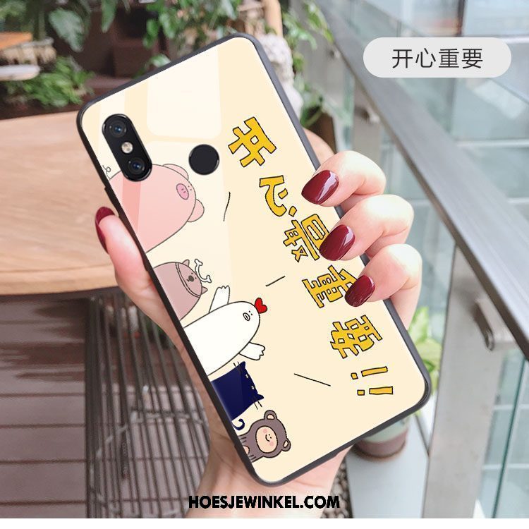 Xiaomi Mi Mix 2s Hoesje Glas Spotprent Hoes, Xiaomi Mi Mix 2s Hoesje Mooie Mobiele Telefoon Beige