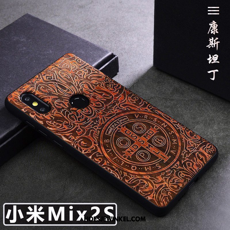 Xiaomi Mi Mix 2s Hoesje Kunst Trend Massief Hout, Xiaomi Mi Mix 2s Hoesje Eenvoudige Anti-fall Braun Beige