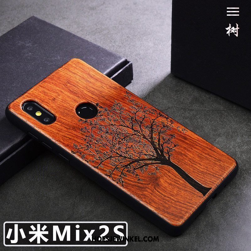 Xiaomi Mi Mix 2s Hoesje Kunst Trend Massief Hout, Xiaomi Mi Mix 2s Hoesje Eenvoudige Anti-fall Braun Beige