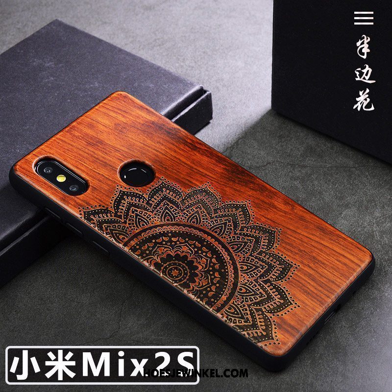 Xiaomi Mi Mix 2s Hoesje Kunst Trend Massief Hout, Xiaomi Mi Mix 2s Hoesje Eenvoudige Anti-fall Braun Beige