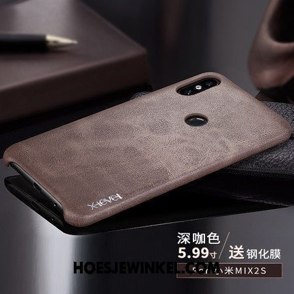 Xiaomi Mi Mix 2s Hoesje Luxe Leren Etui Mobiele Telefoon, Xiaomi Mi Mix 2s Hoesje Bescherming Anti-fall Braun Beige