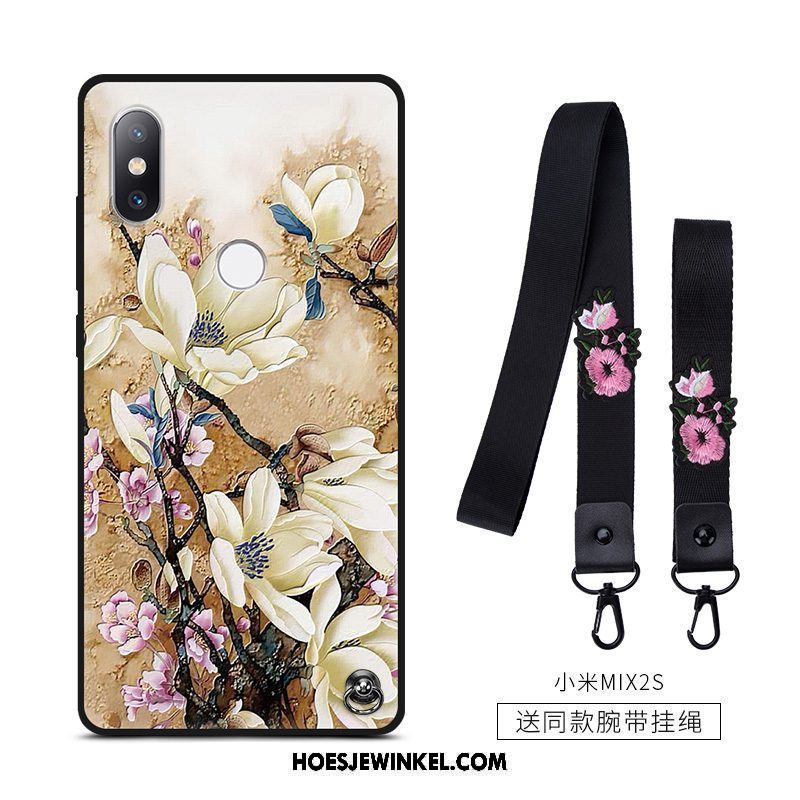 Xiaomi Mi Mix 2s Hoesje Vintage Hoes Zacht, Xiaomi Mi Mix 2s Hoesje Bloemen Anti-fall Beige