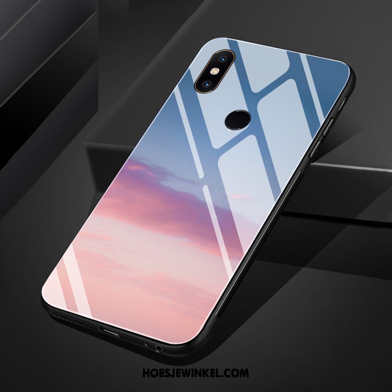 Xiaomi Mi Mix 3 Hoesje Glas Mobiele Telefoon Licht, Xiaomi Mi Mix 3 Hoesje Helder Donkerblauw Beige