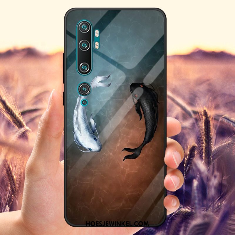 Xiaomi Mi Note 10 Hoesje Spiegel Spotprent Trendy Merk, Xiaomi Mi Note 10 Hoesje Gehard Glas Pas Beige