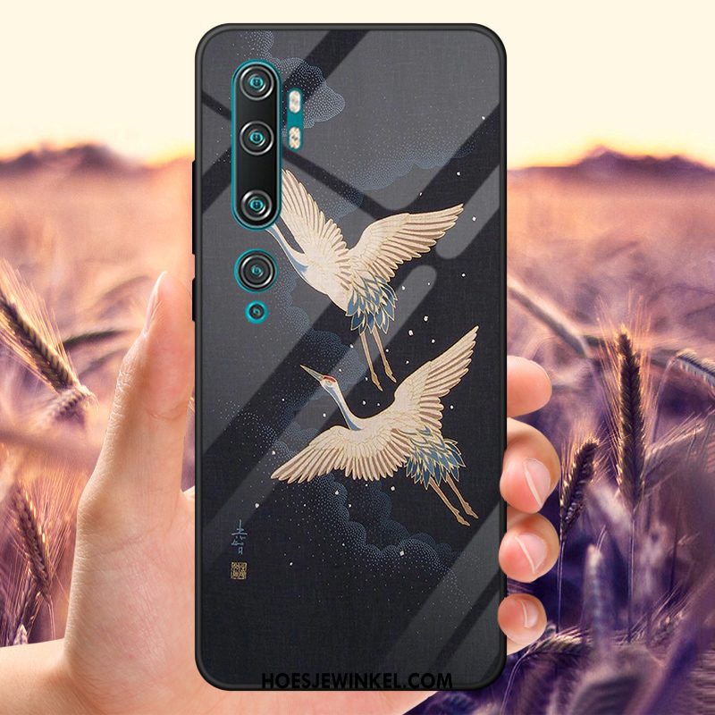 Xiaomi Mi Note 10 Hoesje Spiegel Spotprent Trendy Merk, Xiaomi Mi Note 10 Hoesje Gehard Glas Pas Beige