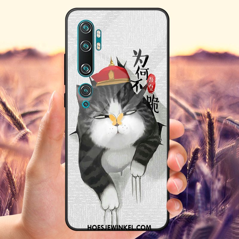 Xiaomi Mi Note 10 Hoesje Spiegel Spotprent Trendy Merk, Xiaomi Mi Note 10 Hoesje Gehard Glas Pas Beige