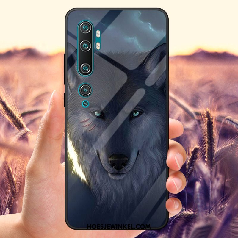 Xiaomi Mi Note 10 Hoesje Spiegel Spotprent Trendy Merk, Xiaomi Mi Note 10 Hoesje Gehard Glas Pas Beige