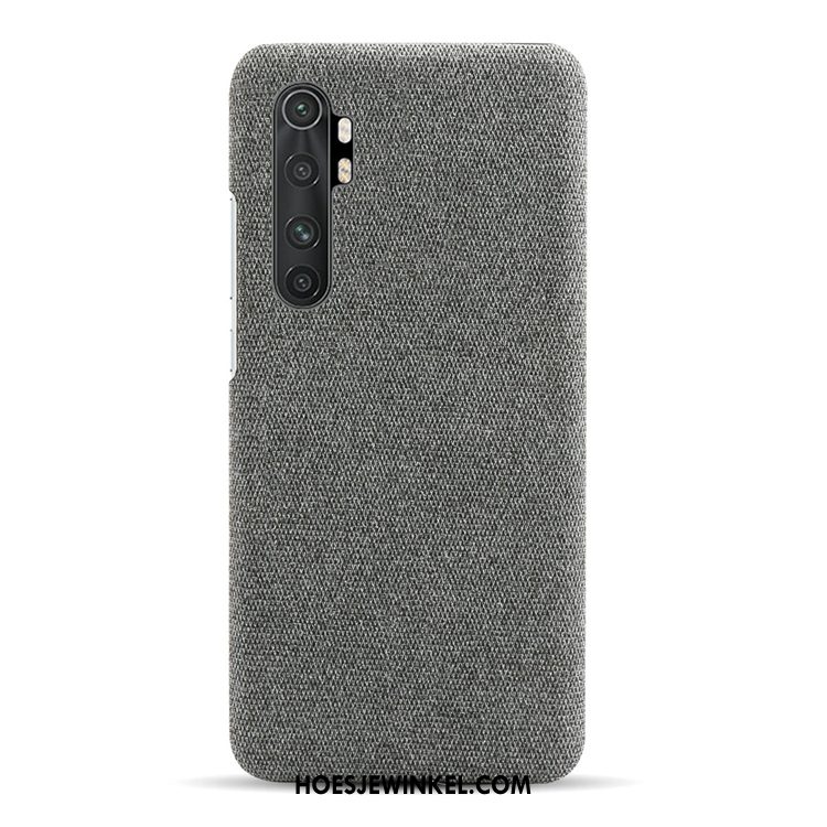 Xiaomi Mi Note 10 Lite Hoesje Grijs Canvas Jeugd, Xiaomi Mi Note 10 Lite Hoesje Persoonlijk Leer Beige