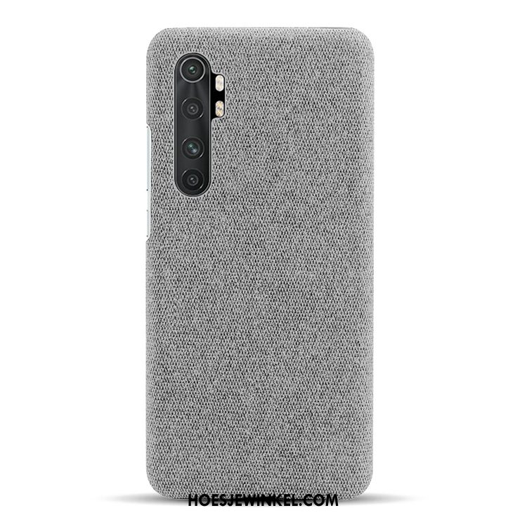 Xiaomi Mi Note 10 Lite Hoesje Grijs Canvas Jeugd, Xiaomi Mi Note 10 Lite Hoesje Persoonlijk Leer Beige