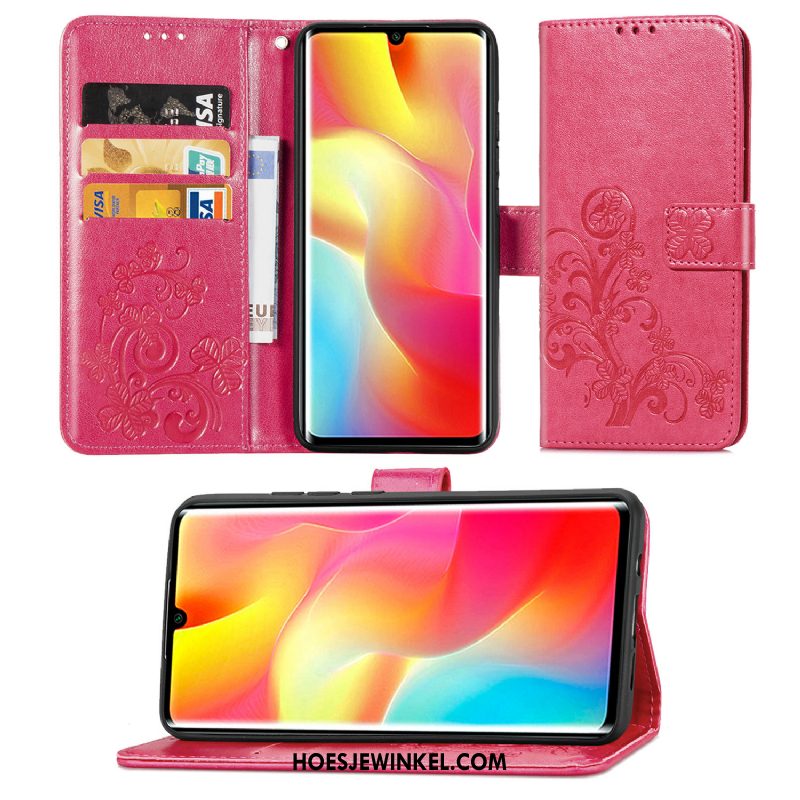 Xiaomi Mi Note 10 Lite Hoesje Lucky Mini Mobiele Telefoon, Xiaomi Mi Note 10 Lite Hoesje Leren Etui Rood Beige