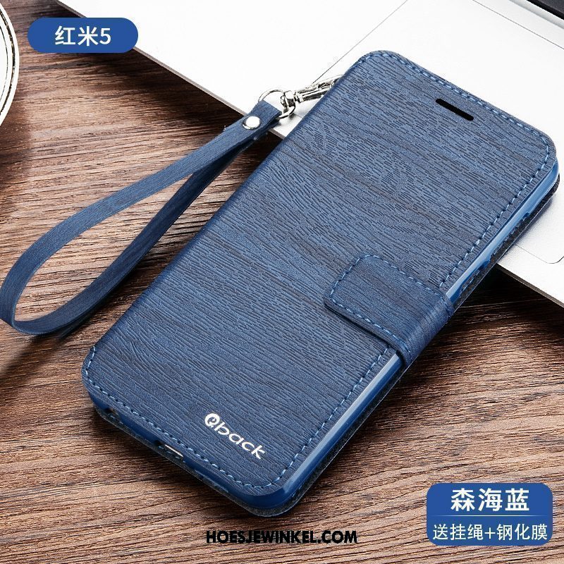 Xiaomi Redmi 5 Hoesje Anti-fall Folio Hoes, Xiaomi Redmi 5 Hoesje Donkerblauw Mini Beige