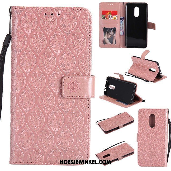 Xiaomi Redmi 5 Hoesje Leren Etui Portemonnee Clamshell, Xiaomi Redmi 5 Hoesje Bescherming Rood Beige