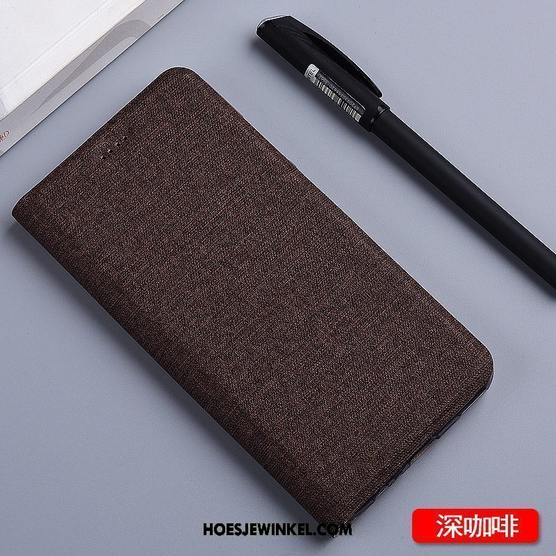 Xiaomi Redmi 5 Plus Hoesje Leren Etui Mini Katoen En Linnen, Xiaomi Redmi 5 Plus Hoesje Grijs Folio Beige