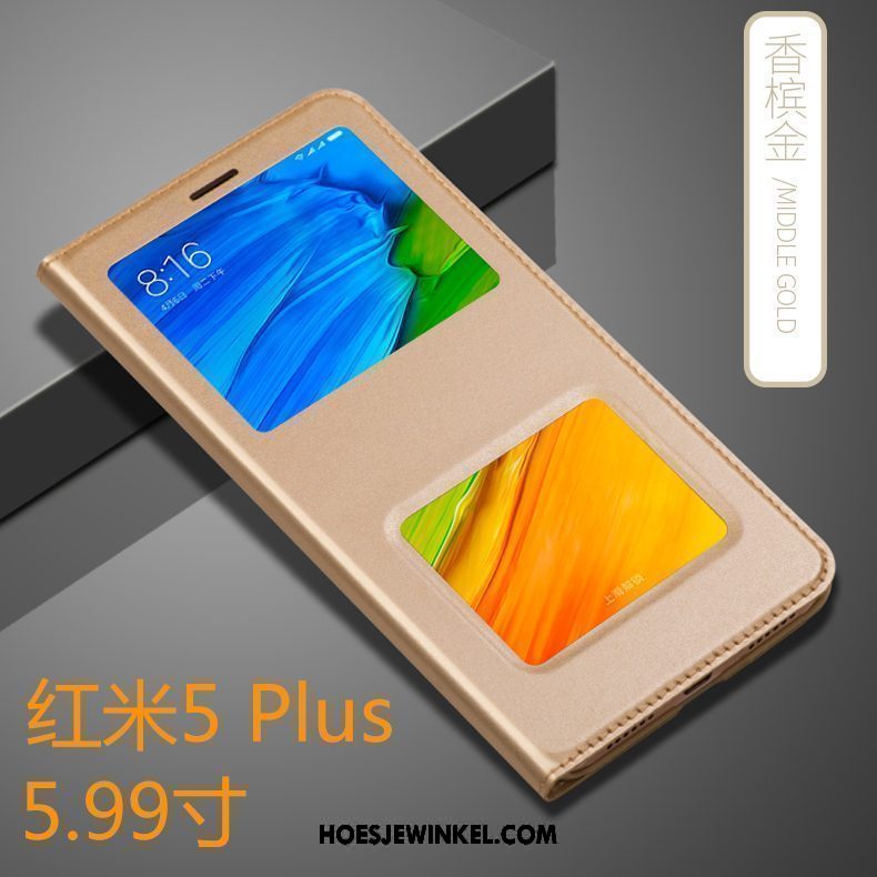 Xiaomi Redmi 5 Plus Hoesje Leren Etui Mobiele Telefoon Hard, Xiaomi Redmi 5 Plus Hoesje Goud Clamshell Beige