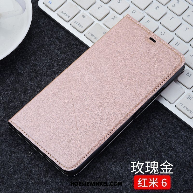 Xiaomi Redmi 6 Hoesje Bescherming Rood Clamshell, Xiaomi Redmi 6 Hoesje Leren Etui Zwart Beige