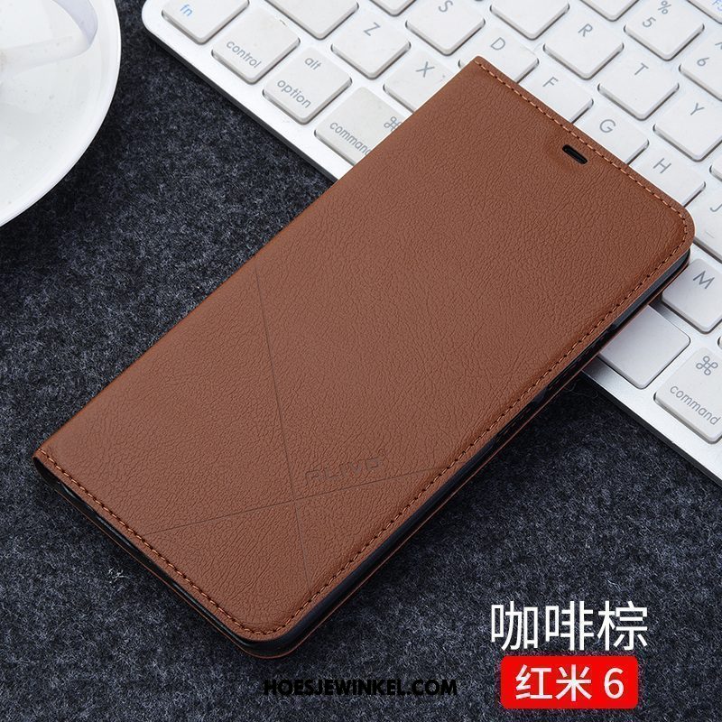 Xiaomi Redmi 6 Hoesje Bescherming Rood Clamshell, Xiaomi Redmi 6 Hoesje Leren Etui Zwart Beige